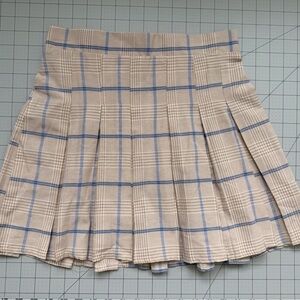 SHEIN Cream and Blue Plaid A-Line Skirt